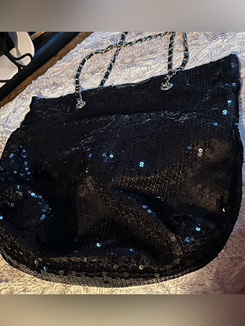 City Streets Sequined Black Chain-Handle Tote Bag - Women